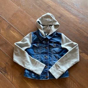 GIRLS BLUE JEAN JACKET WITH GRAY SWEATSHIRT